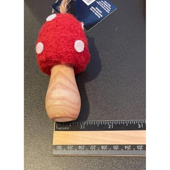 Red White Polka Dot Felt Wood Mushroom Toadstool Ornaments Christmas Set Of 2 #2 - Picture 5 of 5